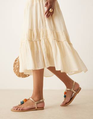 Asos Design Feud Toe Post Flat Sandals With Stones