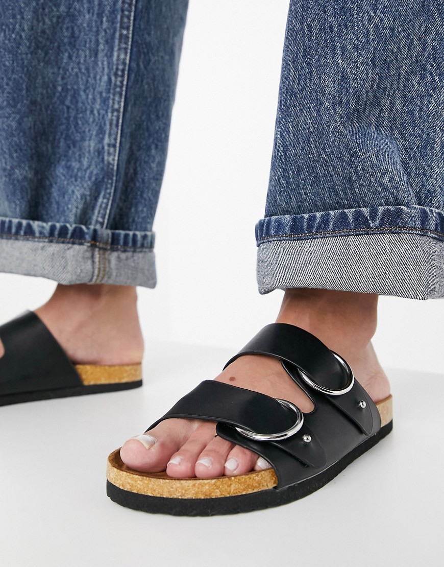 ASOS DESIGN Fewer double strap buckle sandals in black