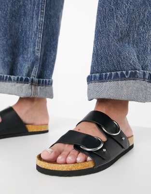 ASOS DESIGN - Fewer - Sandalen mit doppelten Riemen in Schwarz