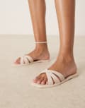 [ASOS DESIGN] ASOS DESIGN Fia cross strap jelly flat mules in beige-Neutral 40 BEIGE