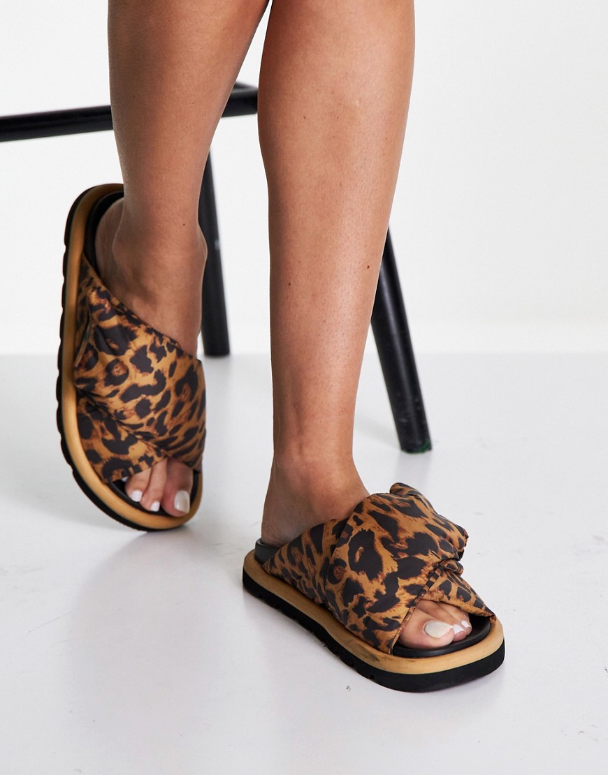 ASOS DESIGN Fibers padded flat sandals in leopard-Multi