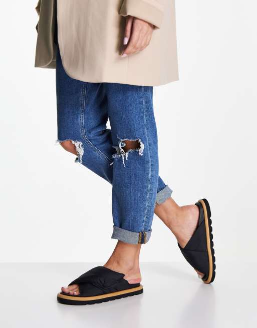 ASOS DESIGN Fibres padded flat sandals in black, 3 of 4