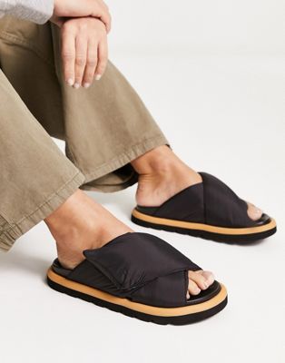 ASOS DESIGN Fibres padded flat sandals in black - ASOS Price Checker
