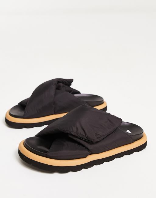 ASOS DESIGN Fibres padded flat sandals in black ASOS