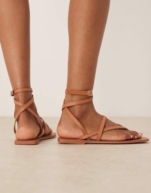ASOS DESIGN Fiction leather strappy sandals in tan