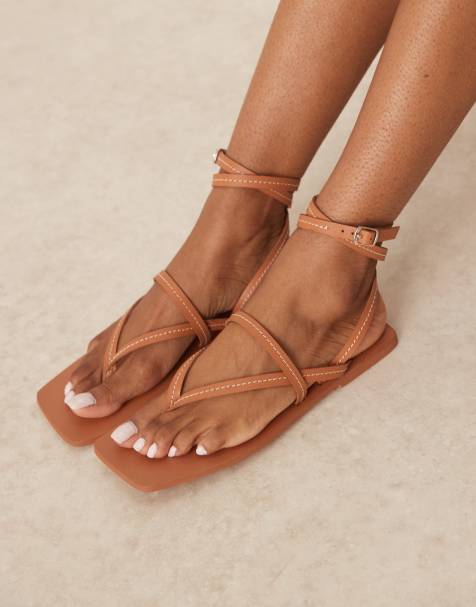 ASOS DESIGN - Fiction - Leren sandalen met smalle bandjes in lichtbruin - view 1