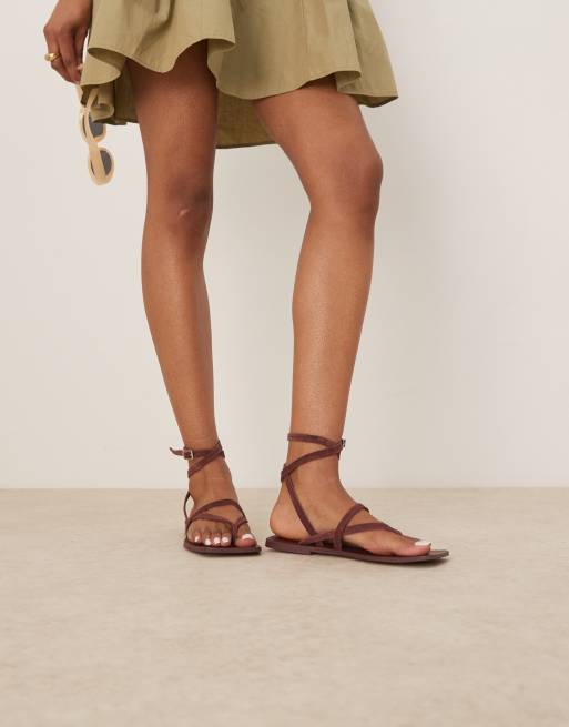 ASOS DESIGN Fiction suede strappy sandals in burgundy