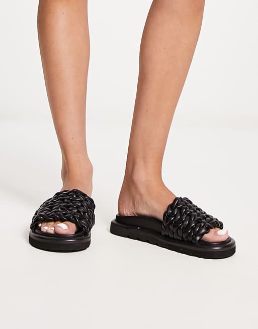 ASOS DESIGN Fiction woven vamp flat sandal in black