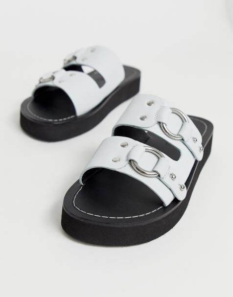 ASOS DESIGN – Ficton – Hochwertige, weiße Ledersandalen mit Metallverzierungen