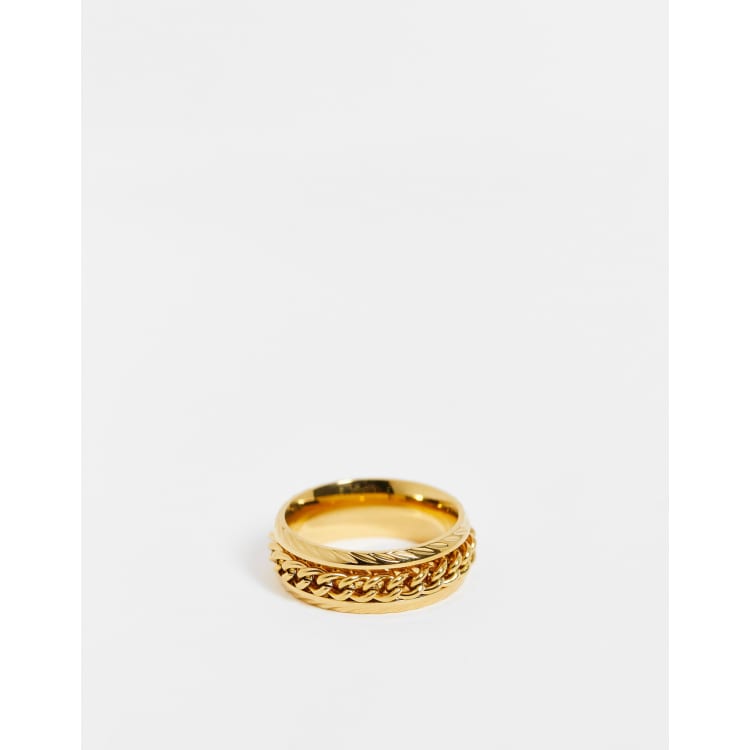 ASOS DESIGN fidget band ring with chain and embossing in gold tone | ASOS