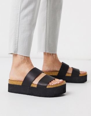 ASOS DESIGN Fiery chunky double strap mule sandals in black | ASOS