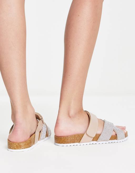 ASOS DESIGN - Fiery - Sandali bassi rosa con fascette incrociate e strass, 3 di 4