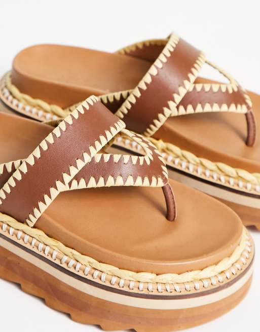 Women's Flip Flop Sandal Thong Flat Handmade Leather Summer Shoe Brown Tan Size  10 