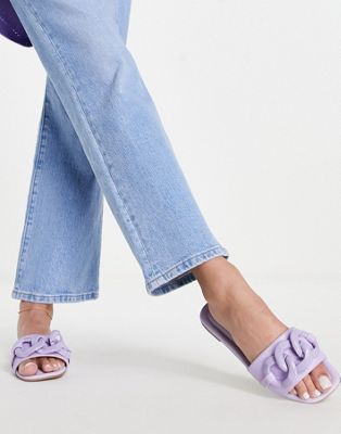 ASOS DESIGN Fife flat mules with chain in lilac