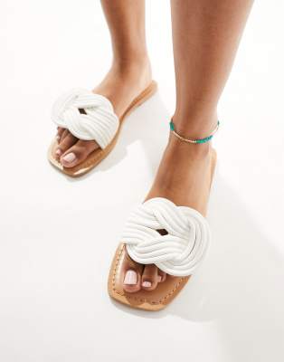 Asos Design Wide Fit Fifi Woven Mule Flat Sandals In Off-white