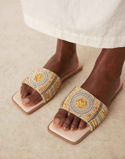ASOS DESIGN - Fig - Flade mule-sandaler med firkantet tå og multifarvede perler - view 1