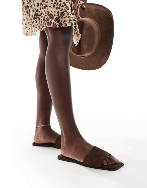 ASOS DESIGN - Fig - Sandali sabot con punta squadrata color cioccolato - view 1