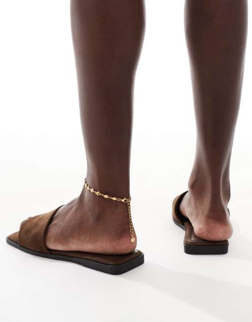 ASOS DESIGN Fig square toe flat mule sandals in chocolate