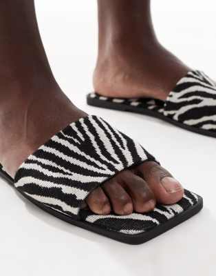 Asos Design Fig Square Toe Flat Mule Sandals In Multi