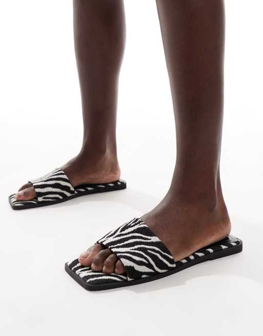 ASOS DESIGN Fig square toe flat mule sandals in zebra, 4 of 4