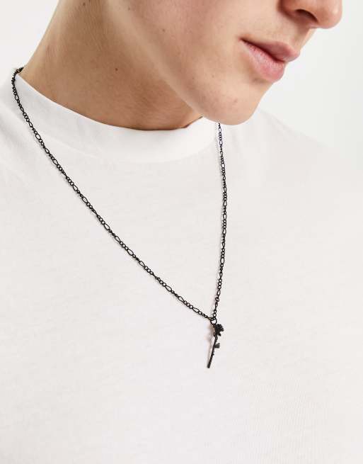 ASOS DESIGN figaro neck chain with rose pendant in matte black