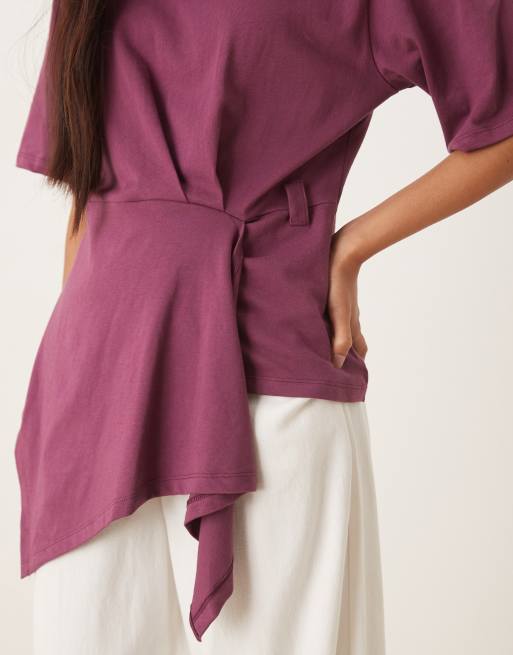 ASOS DESIGN - Figenfarvet T-shirt med indsyning og draperende detalje, 2 af 4
