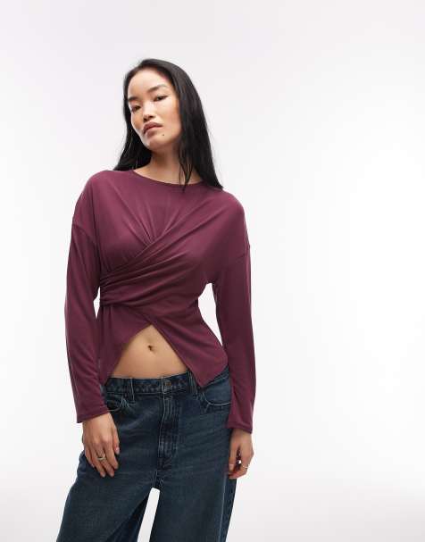 ASOS DESIGN - Figenfarvet top med slå-om-talje og lange ærmer i modal - view 1