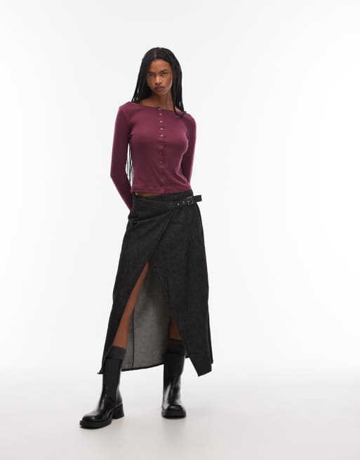 ASOS DESIGN - Figenlilla tætsiddende top med lange ærmer og knapper, 3 af 4