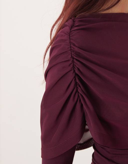 ASOS DESIGN – Figowy top z długimi rękawami z pelerynką, 2 z 4