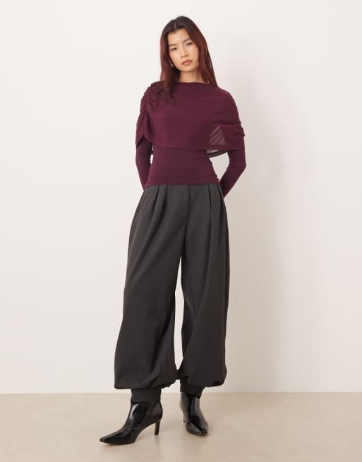 ASOS DESIGN – Figowy top z długimi rękawami z pelerynką, 3 z 4