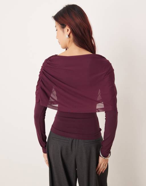 ASOS DESIGN – Figowy top z długimi rękawami z pelerynką, 4 z 4