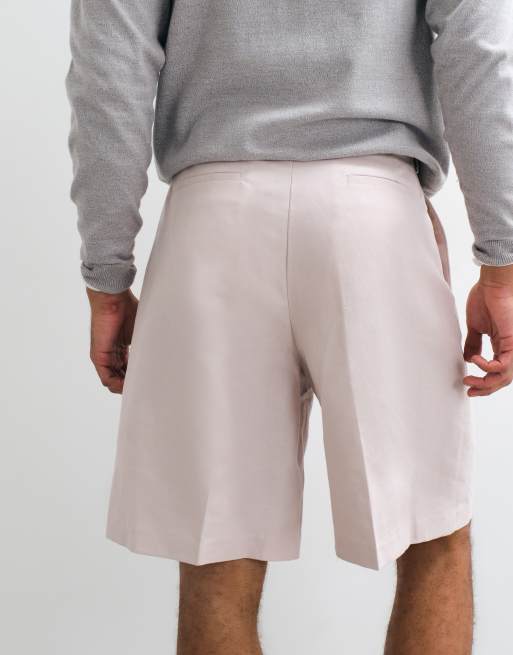 ASOS DESIGN – Figurbetonte Bermudashorts in Staubrosa mit hohem Leinenanteil, 4 von 5