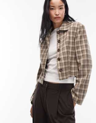 ASOS DESIGN - Figurbetonte Cropped-Jacke mit Karomuster und Kragen-Bunt