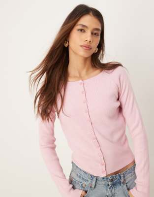 ASOS DESIGN - Figurbetonte gerippte Strickjacke in Rosa