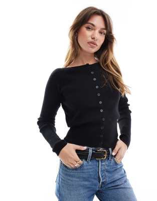 ASOS DESIGN - Figurbetonte, gerippte Strickjacke in Schwarz