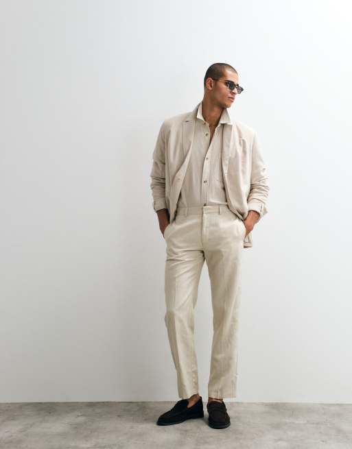 ASOS DESIGN – Figurbetonte Hose in Beige mit geradem Schnitt und hohem Leinenanteil, 2 von 5
