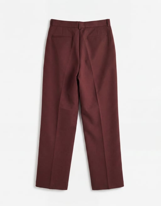 ASOS DESIGN – Figurbetonte Hose in Burgunderrot mit Bundfalten und weitem Schnitt, 7 von 9