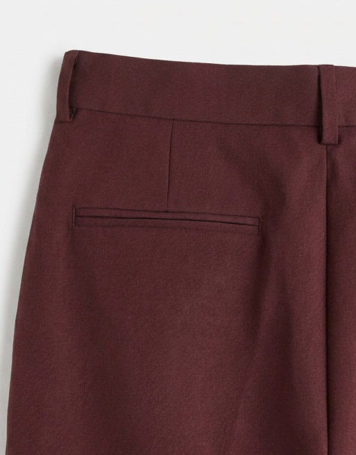 ASOS DESIGN – Figurbetonte Hose in Burgunderrot mit Bundfalten und weitem Schnitt, 8 von 9