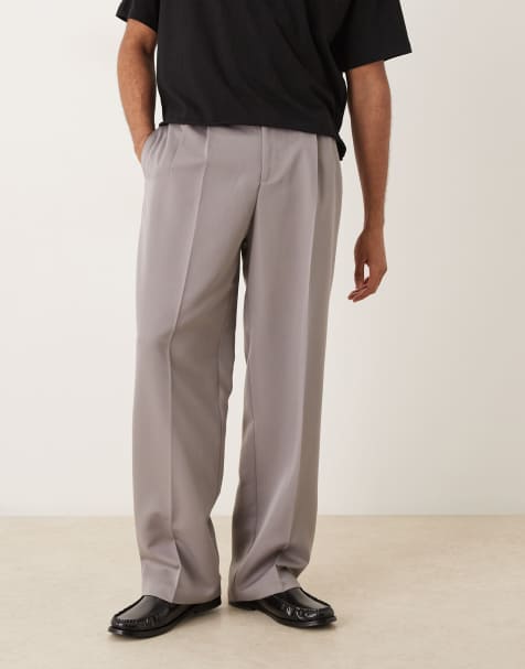 ASOS DESIGN – Figurbetonte Hose in Hellgrau mit weitem Bein und doppelter Bundfalte - view 1