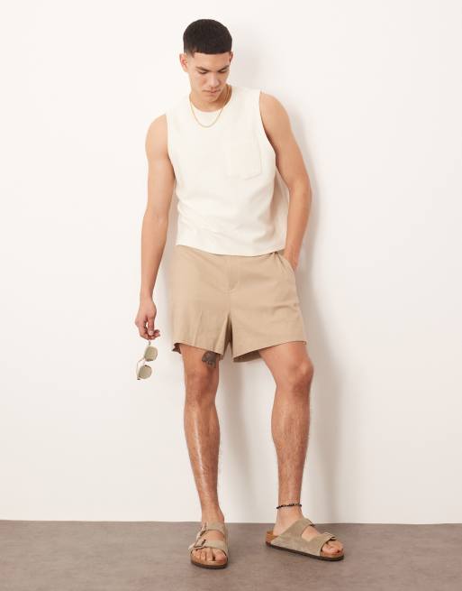 ASOS DESIGN – Figurbetonte kurze Bermuda-Shorts aus Leinenmix in dunklem Steinbeige, 2 von 5