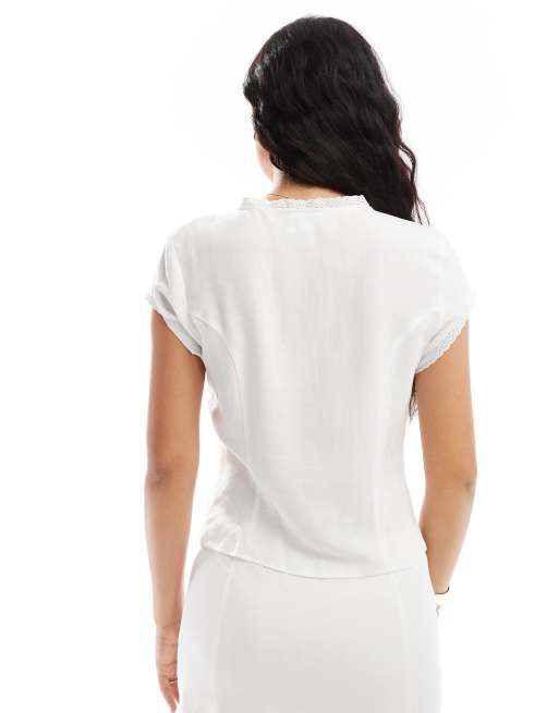ASOS DESIGN – Figurbetonte Leinenmix-Bluse in Elfenbeinweiß mit Kantendetail, Kombiteil, 4 von 4