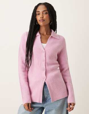 ASOS DESIGN - Figurbetonte Longline-Hemdbluse aus Strick in Flieder-Lila-Rosa