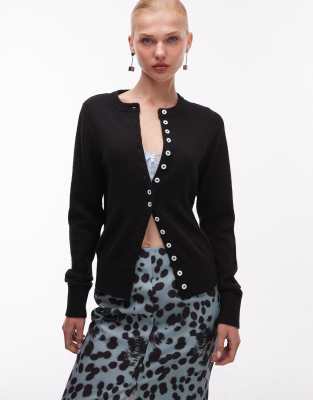 ASOS DESIGN - Figurbetonte, mittelschwere Strickjacke in Schwarz-Rosa