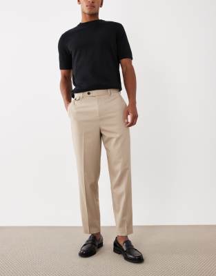 Figurbetonte, schmal zulaufende Relaxed-Fit-Hose in steinbeiger Wolloptik mit Fischgrätmuster-Neutral Neutral 50 Regular