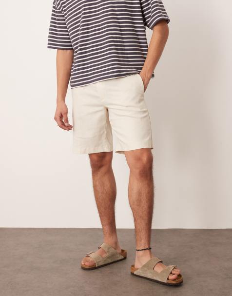 ASOS DESIGN – Figurbetonte Shorts aus Leinenmix in Ecru mit geradem Schnitt - view 1
