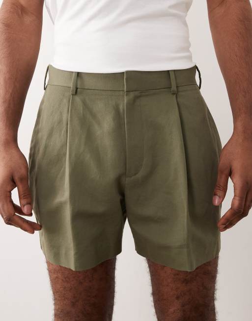 ASOS DESIGN – Figurbetonte Shorts in Olivgrün mit hohem Leinenanteil und weitem Schnitt, 3 von 5
