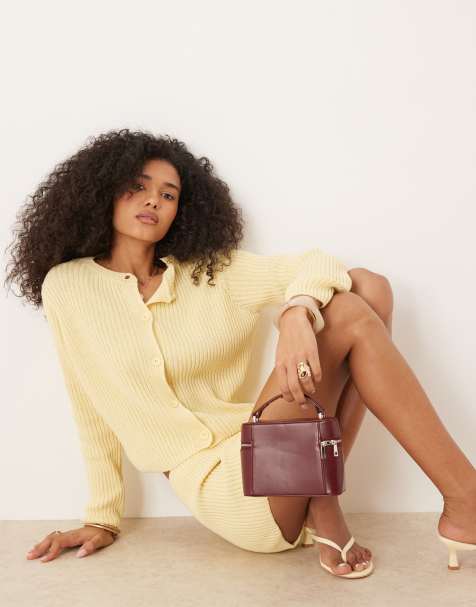 ASOS DESIGN – Figurbetonte Strickjacke in Gelb - view 1