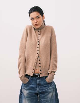 Figurbetonte Strickjacke in Kamelbraun, Kombiteil-Brown Brown M