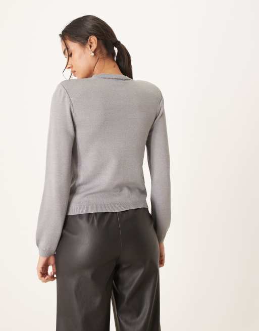 ASOS DESIGN – Figurbetonte Strickjacke in meliertem Grau mit Schulterpolstern, 4 von 4