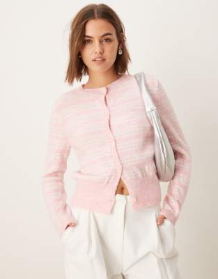 ASOS DESIGn - Figurbetonte Strickjacke in Rosa gestreift-Bunt